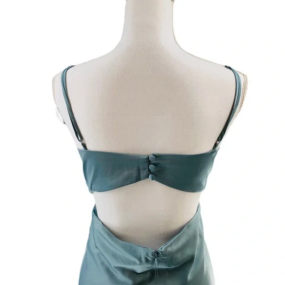 Petal & Pup NEW Cut Out Blue Satin Formal Midi Dress Size XL - Picture 8 of 11